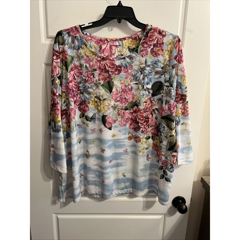 Allison Daley Multicolor Blouse Crew Neck Shirt Floral Embellished Top SZ 3X NWT